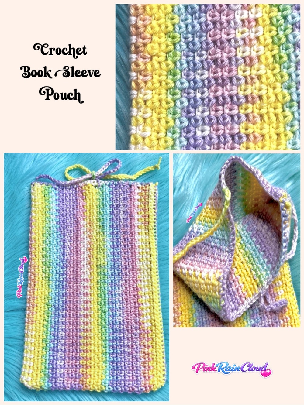 PinkRainCloud Handmade Pastel Crochet Book Pouch Sleeve Pouch Soft Textured